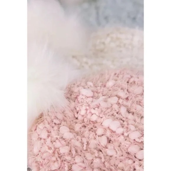 Light Blue Eyelash Knit Faux Fur Pom Pom Beanie - Picture 6 of 6